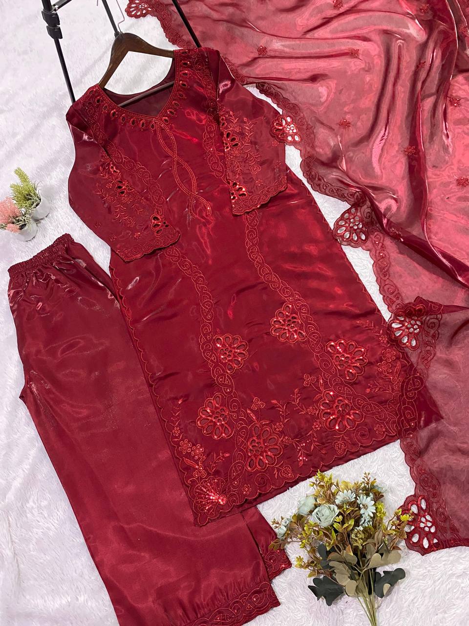 Women's Party Wear Sequin Embroidered Kurti Set with Palazzo