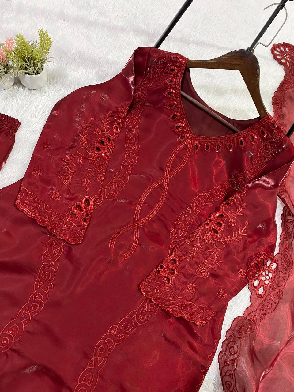 Women's Party Wear Sequin Embroidered Kurti Set with Palazzo