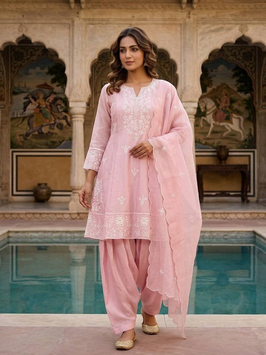 Zarvani Silk Salwar Suit Set with Sequin Embroidery for Women