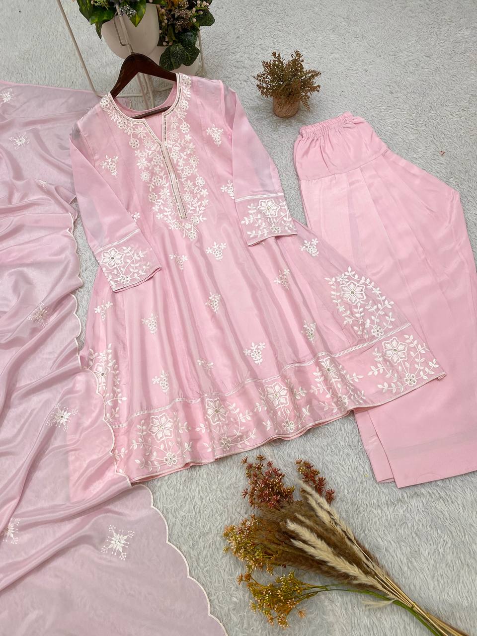 Zarvani Silk Salwar Suit Set with Sequin Embroidery for Women