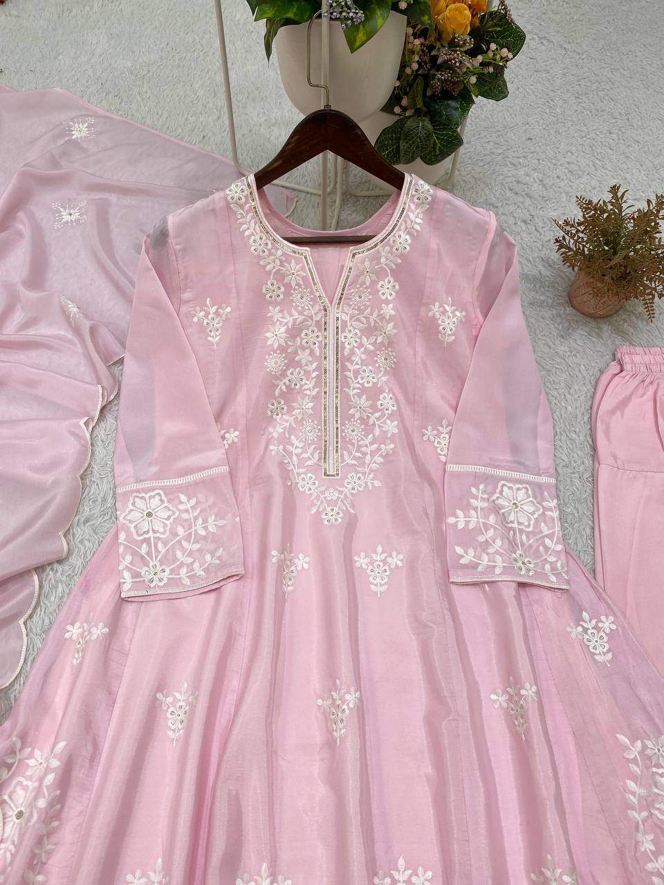 Zarvani Silk Salwar Suit Set with Sequin Embroidery for Women