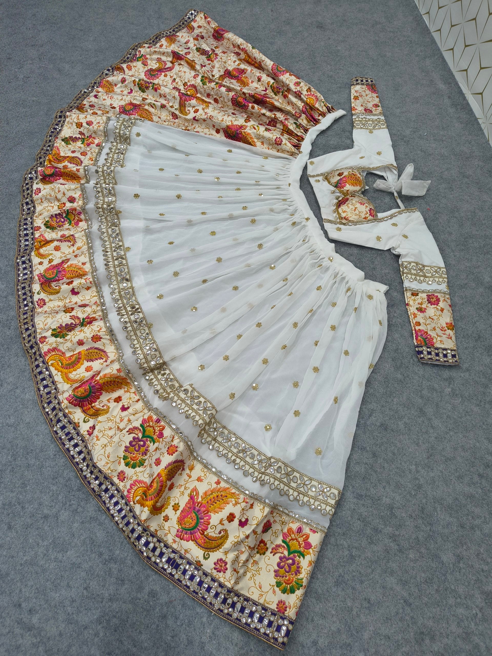 Vrishti Premium Georgette Lehenga Choli Set with Sequin & Foil Mirror Work