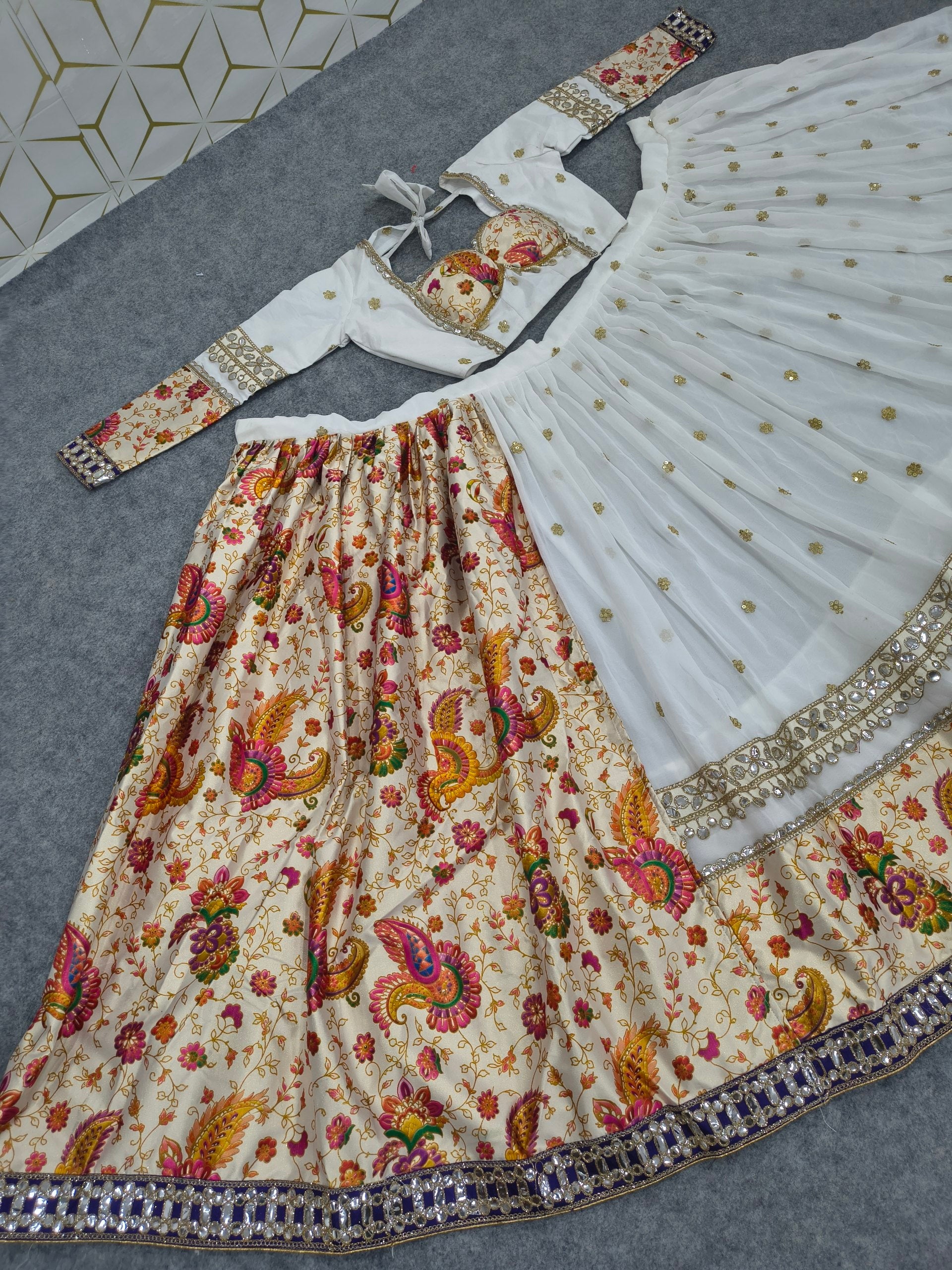 Vrishti Premium Georgette Lehenga Choli Set with Sequin & Foil Mirror Work