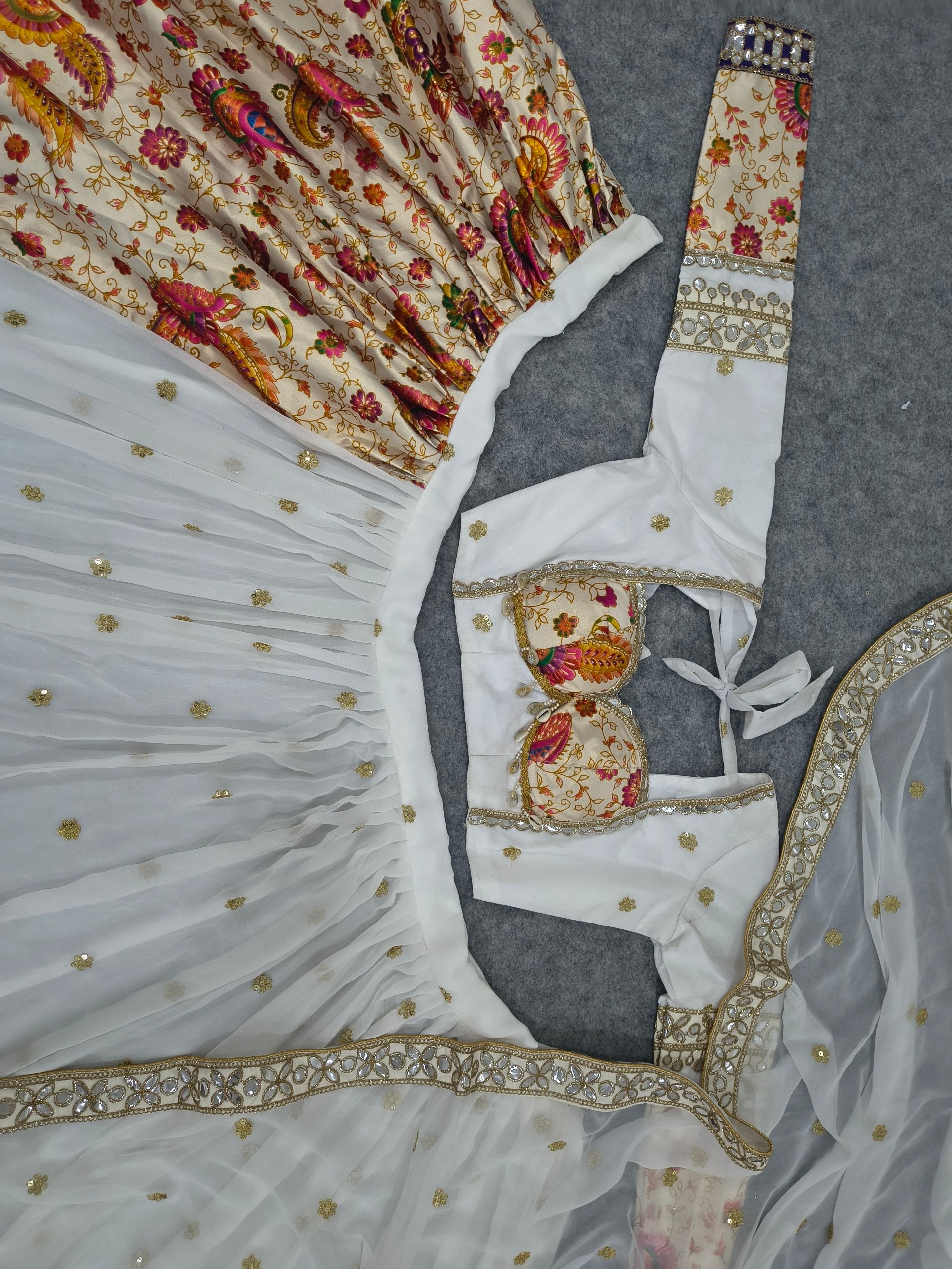 Vrishti Premium Georgette Lehenga Choli Set with Sequin & Foil Mirror Work