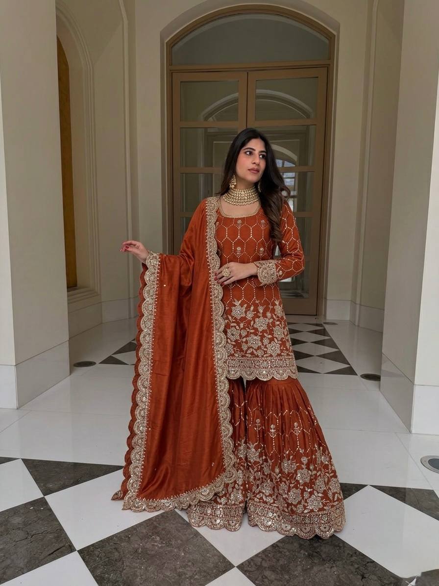 Party Wear Silk Suit with Real Mirror Work & Four Side Lace Dupatta