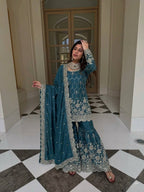 Heavy Silk Designer Suit with Sequins & Mirror Handwork