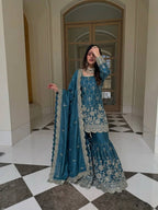 Heavy Silk Designer Suit with Sequins & Mirror Handwork