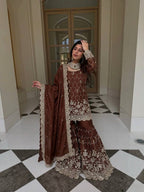 Wedding Wear Silk Sharara Set with Embroidered Dupatta