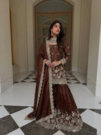 Wedding Wear Silk Sharara Set with Embroidered Dupatta