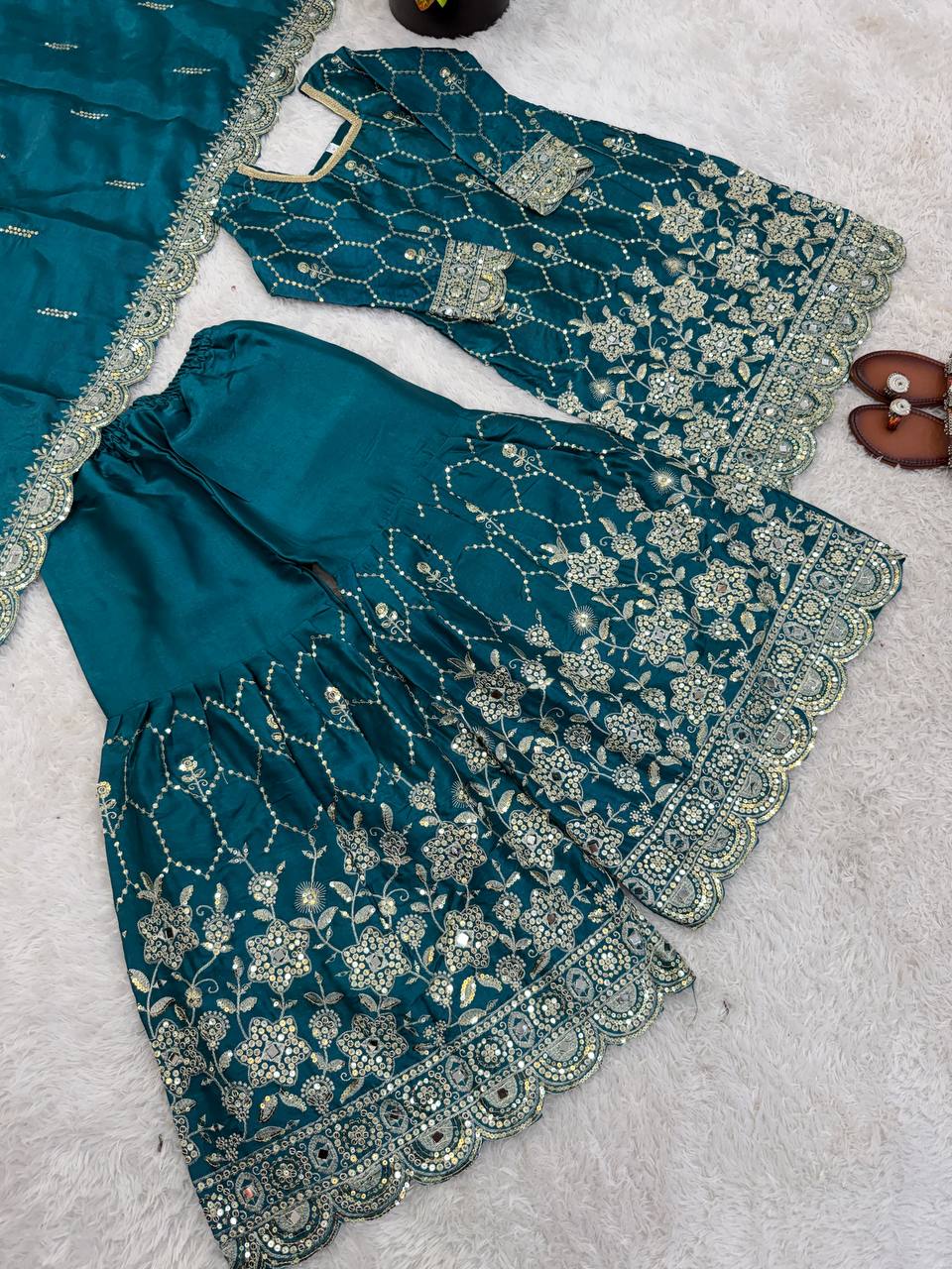 Heavy Silk Designer Suit with Sequins & Mirror Handwork