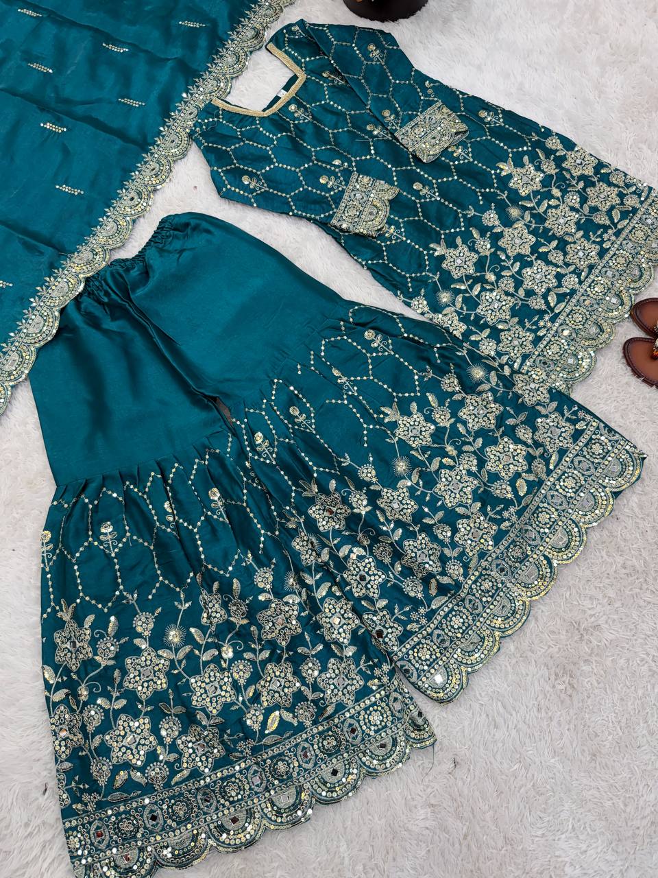 Heavy Silk Designer Suit with Sequins & Mirror Handwork