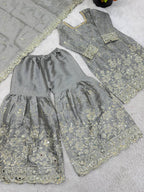 Premium Ethnic Silk Sharara Set with Embroidery and Sequins