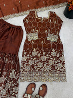 Wedding Wear Silk Sharara Set with Embroidered Dupatta