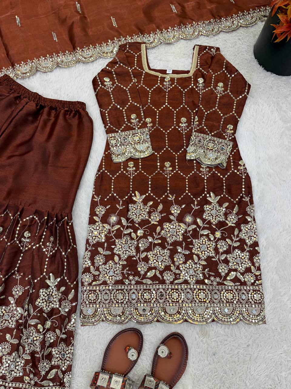 Wedding Wear Silk Sharara Set with Embroidered Dupatta