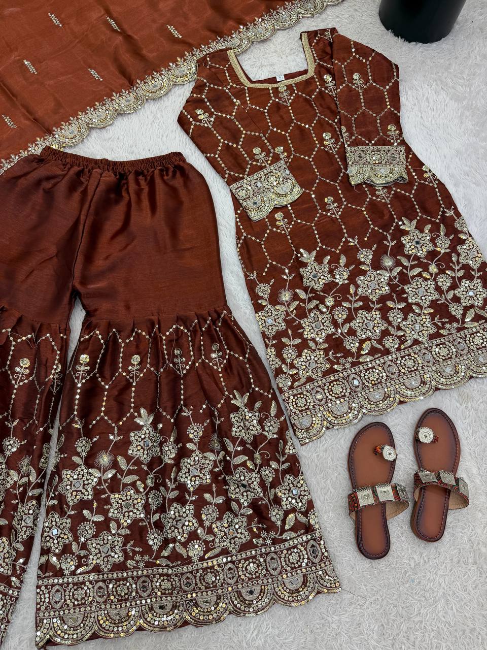 Wedding Wear Silk Sharara Set with Embroidered Dupatta