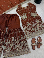 Wedding Wear Silk Sharara Set with Embroidered Dupatta