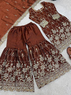 Wedding Wear Silk Sharara Set with Embroidered Dupatta