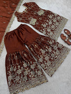 Wedding Wear Silk Sharara Set with Embroidered Dupatta