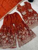 Party Wear Silk Suit with Real Mirror Work & Four Side Lace Dupatta