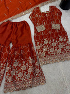 Party Wear Silk Suit with Real Mirror Work & Four Side Lace Dupatta