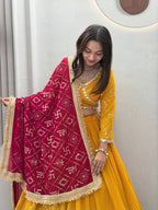 Myra Faux Georgette Embroidered Lehenga Choli with Mirror Lace & Dupatta Set