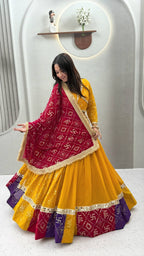 Myra Faux Georgette Embroidered Lehenga Choli with Mirror Lace & Dupatta Set