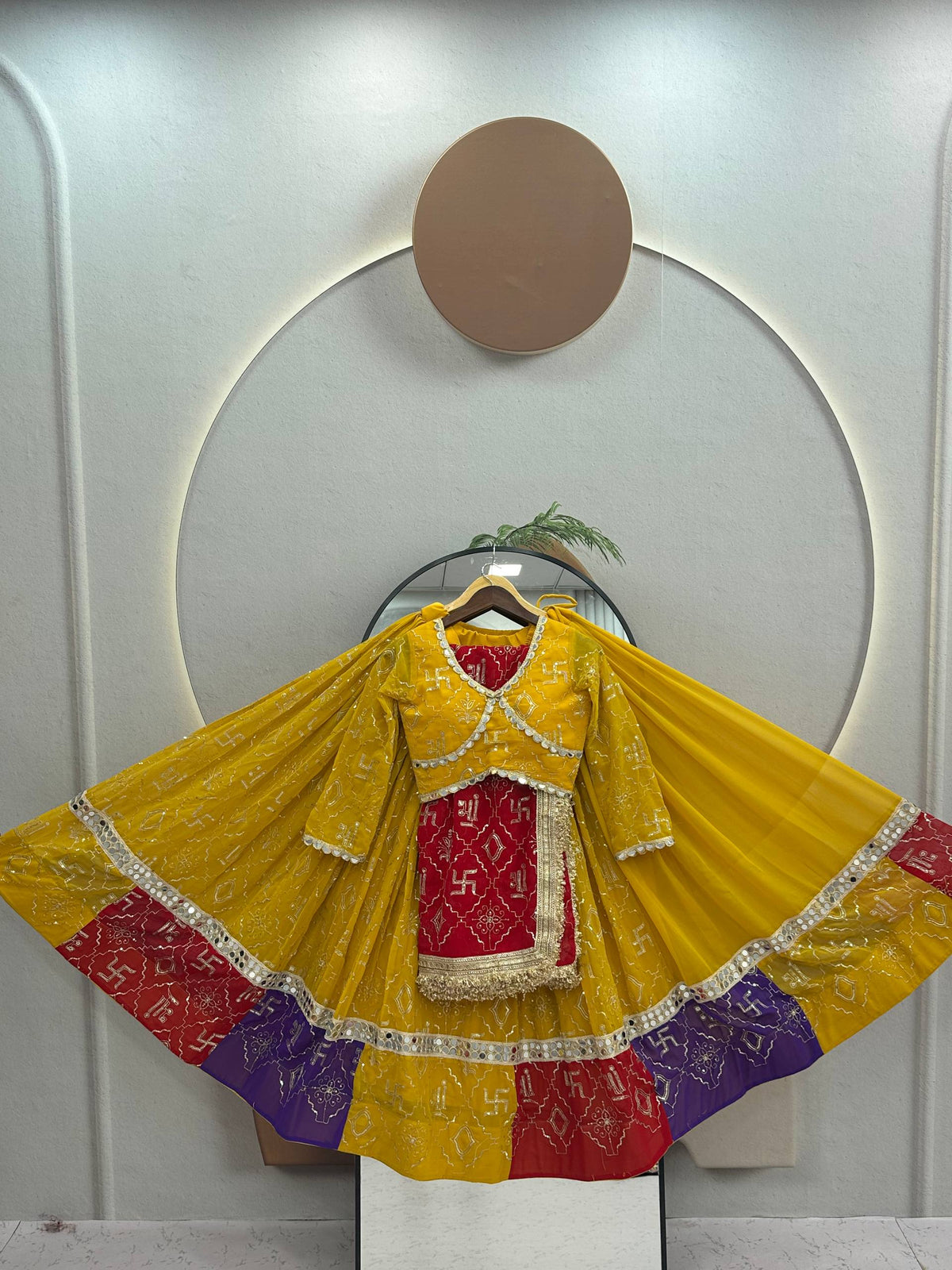 Myra Faux Georgette Embroidered Lehenga Choli with Mirror Lace & Dupatta Set