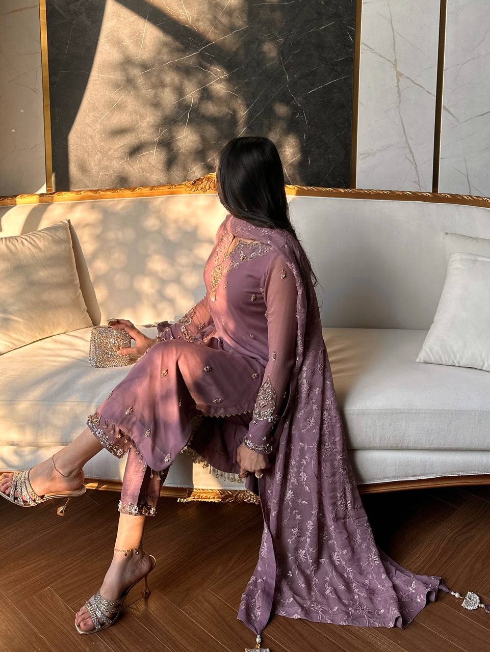 Luxury Faux Georgette Embroidered Suit Set with Lace Border Dupatta