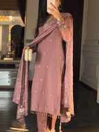 Luxury Faux Georgette Embroidered Suit Set with Lace Border Dupatta