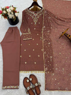 Luxury Faux Georgette Embroidered Suit Set with Lace Border Dupatta