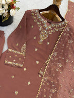 Luxury Faux Georgette Embroidered Suit Set with Lace Border Dupatta