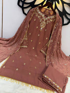 Luxury Faux Georgette Embroidered Suit Set with Lace Border Dupatta