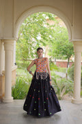 Rangini Navratri Cora Cotton Lehenga Choli with Heart Embroidery, Gamthi Mirror Work & 4.5 Meter Flair