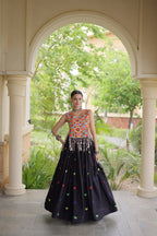 Rangini Navratri Cora Cotton Lehenga Choli with Heart Embroidery, Gamthi Mirror Work & 4.5 Meter Flair