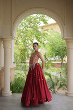Rangini Navratri Cora Cotton Lehenga Choli with Heart Embroidery, Gamthi Mirror Work & 4.5 Meter Flair