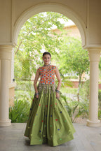Rangini Navratri Cora Cotton Lehenga Choli with Heart Embroidery, Gamthi Mirror Work & 4.5 Meter Flair