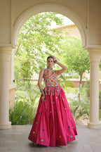 Rangini Navratri Cora Cotton Lehenga Choli with Heart Embroidery, Gamthi Mirror Work & 4.5 Meter Flair