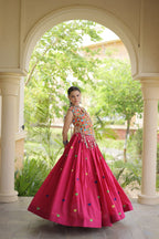 Rangini Navratri Cora Cotton Lehenga Choli with Heart Embroidery, Gamthi Mirror Work & 4.5 Meter Flair