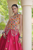 Rangini Navratri Cora Cotton Lehenga Choli with Heart Embroidery, Gamthi Mirror Work & 4.5 Meter Flair
