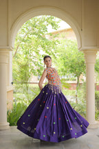 Rangini Navratri Cora Cotton Lehenga Choli with Heart Embroidery, Gamthi Mirror Work & 4.5 Meter Flair