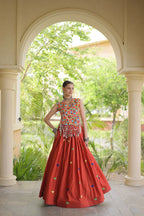 Rangini Navratri Cora Cotton Lehenga Choli with Heart Embroidery, Gamthi Mirror Work & 4.5 Meter Flair