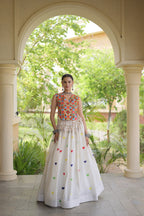 Rangini Navratri Cora Cotton Lehenga Choli with Heart Embroidery, Gamthi Mirror Work & 4.5 Meter Flair