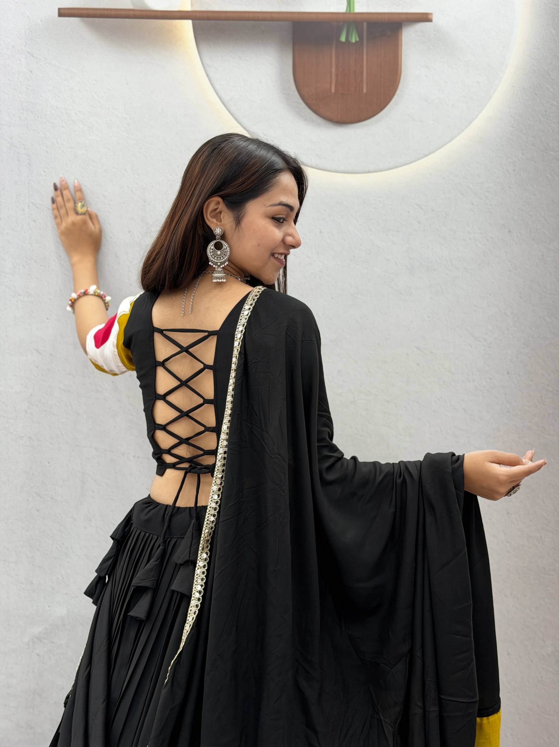 Rangdhara Pure Cotton Navratri Lehenga Choli with Gota Patti Work, 6 Meter Flair & Latkan Dupatta