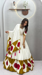 Rangdhara Pure Cotton Navratri Lehenga Choli with Gota Patti Work, 6 Meter Flair & Latkan Dupatta