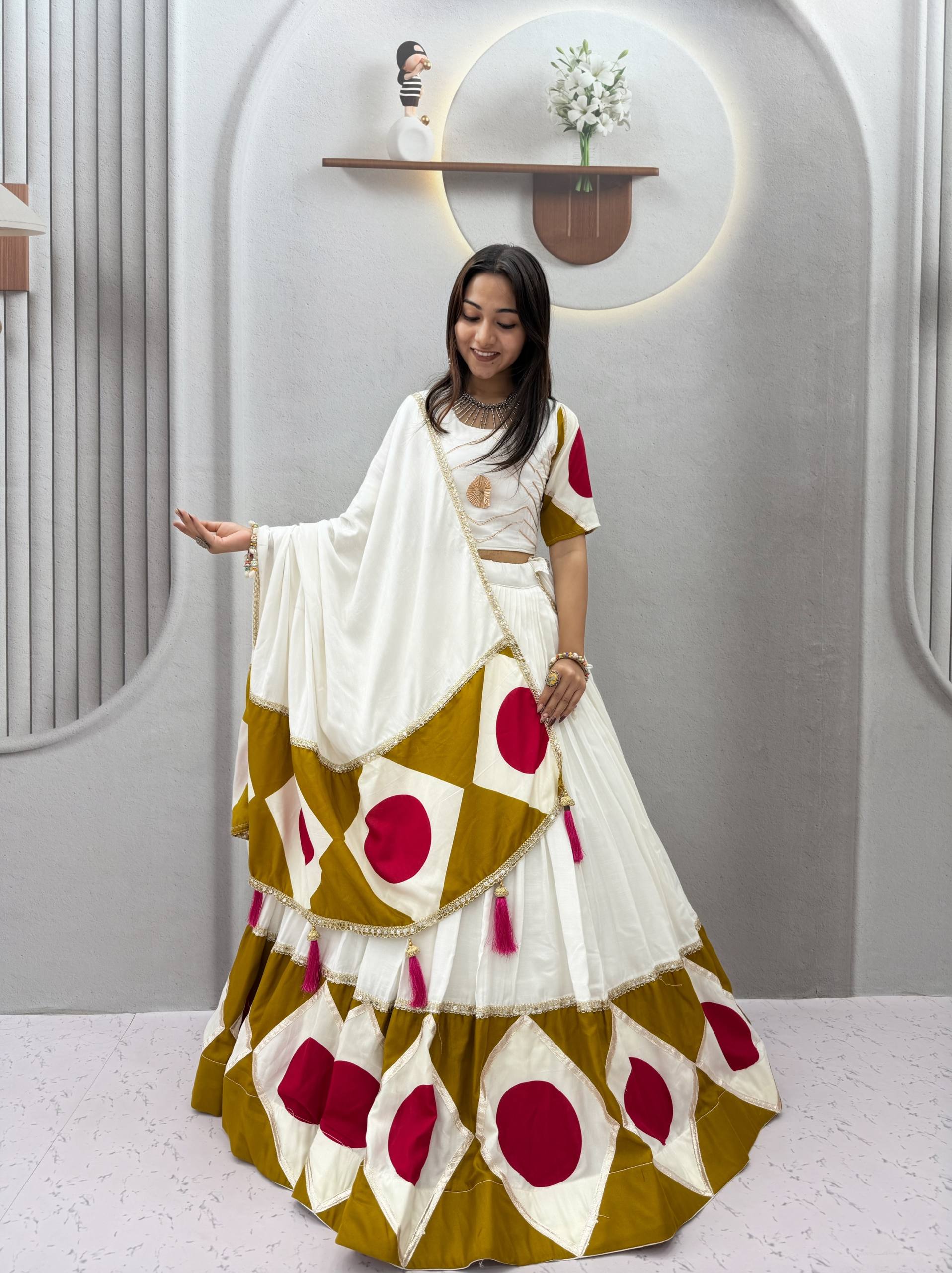 Rangdhara Pure Cotton Navratri Lehenga Choli with Gota Patti Work, 6 Meter Flair & Latkan Dupatta