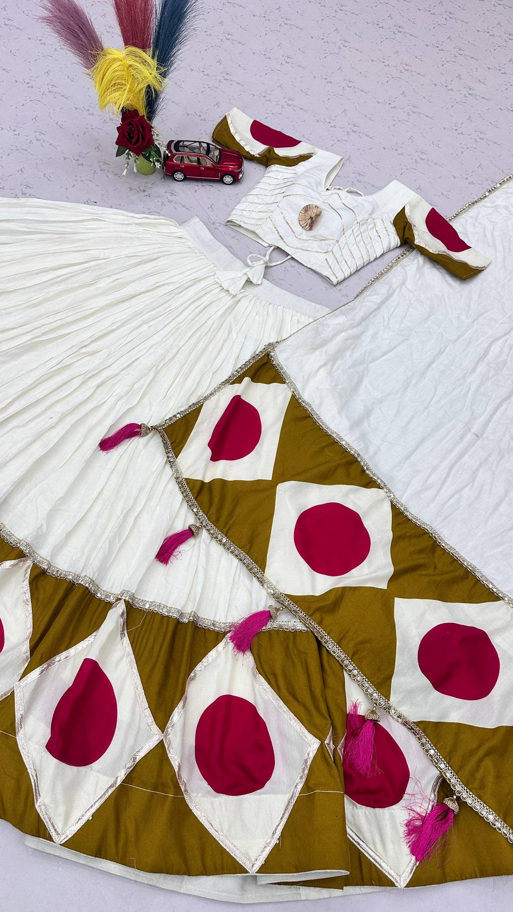 Rangdhara Pure Cotton Navratri Lehenga Choli with Gota Patti Work, 6 Meter Flair & Latkan Dupatta