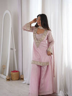 Designer Star Georgette Kurti Palazzo Set with Mirror Work Tube Blouse