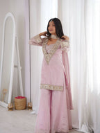 Designer Star Georgette Kurti Palazzo Set with Mirror Work Tube Blouse