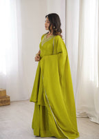 Mahveen Heavy Chinon Silk Embroidered Palazzo Suit with Sequin Work and Fancy Lace Dupatta