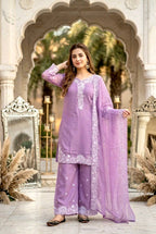 Kashvini Heavy Mal Chanderi Embroidered Sequins Kurti Palazzo with Cutwork Dupatta Set